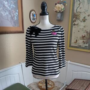 Kate Spade Broome Street Boat Neck Sequin Cherry Embroidered Bow Tie Top